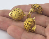 earring with clips 2 pcs 17x17mm Raw brass Vintage Fligree 800