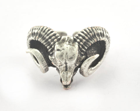 Ram Adjustable Ring Antique Silver Plated Brass (17.5mm 7US inner size) OZ3363