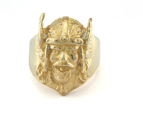 Viking Face Adjustable Ring Raw Brass (20mm 10US inner size) OZ3365