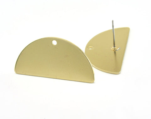 Semi Circle Earring Stud Posts  30x15 with hole raw brass 3400