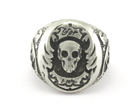 Skull Adjustable Ring Antique Silver Plated Brass (18mm 8US inner size) OZ2695