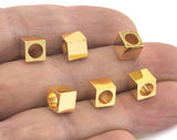 Square cube stamping beads Gold Plated brass  7x7mm (5mm hole) bab5 OZ2945