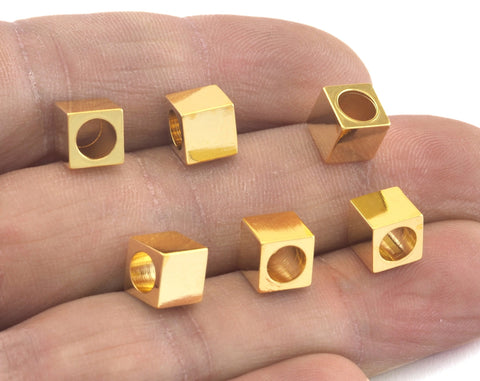 Square cube stamping beads Gold Plated brass  7x7mm (5mm hole) bab5 OZ2945