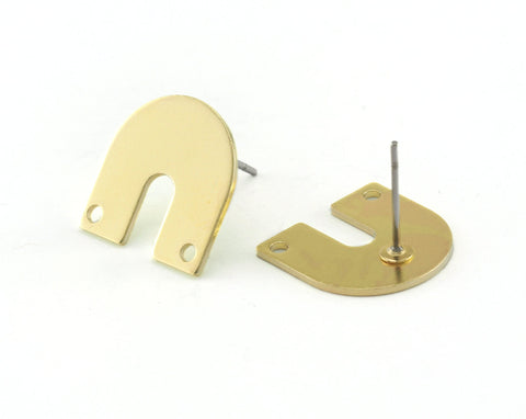 Magnet Shape Earring posts  Rectangle and semi circle 15x15 raw brass 3401