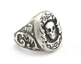 Skull Adjustable Ring Antique Silver Plated Brass (18mm 8US inner size) OZ2695