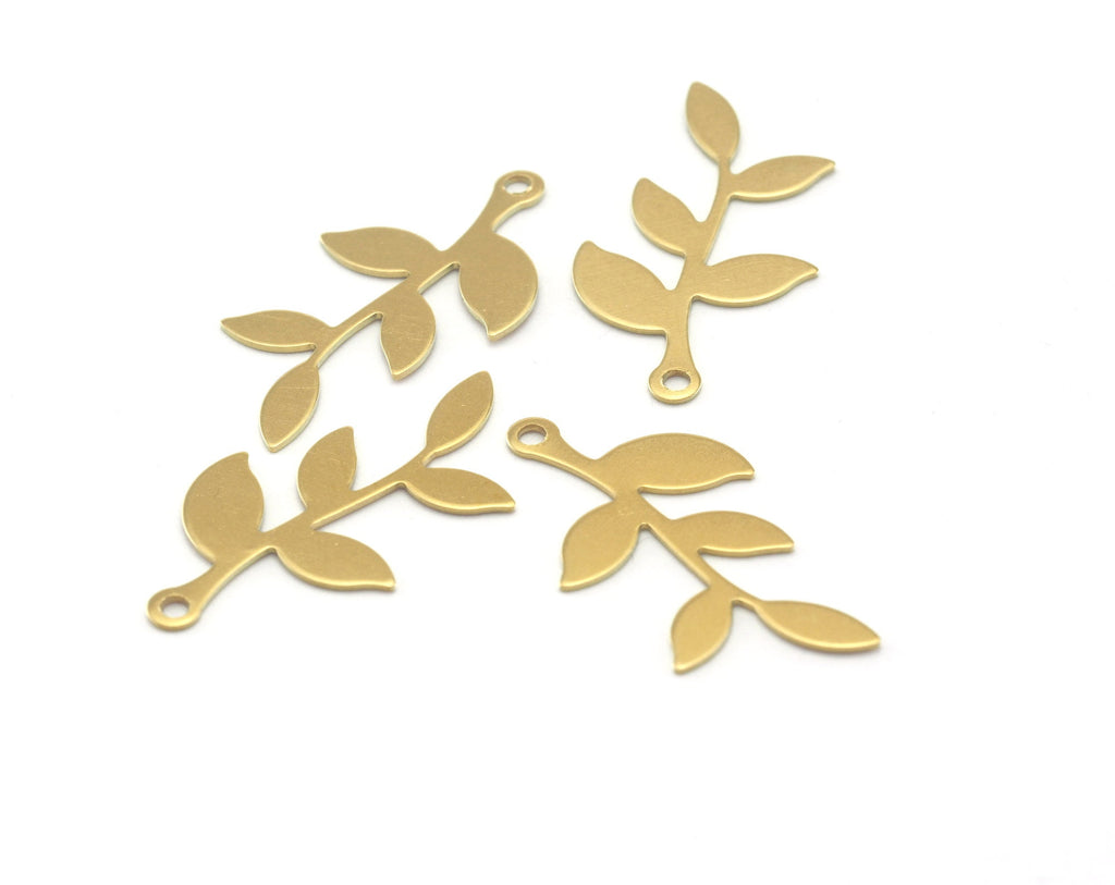 Leaf branch shape charms 25x13mm raw brass findings 3412-42