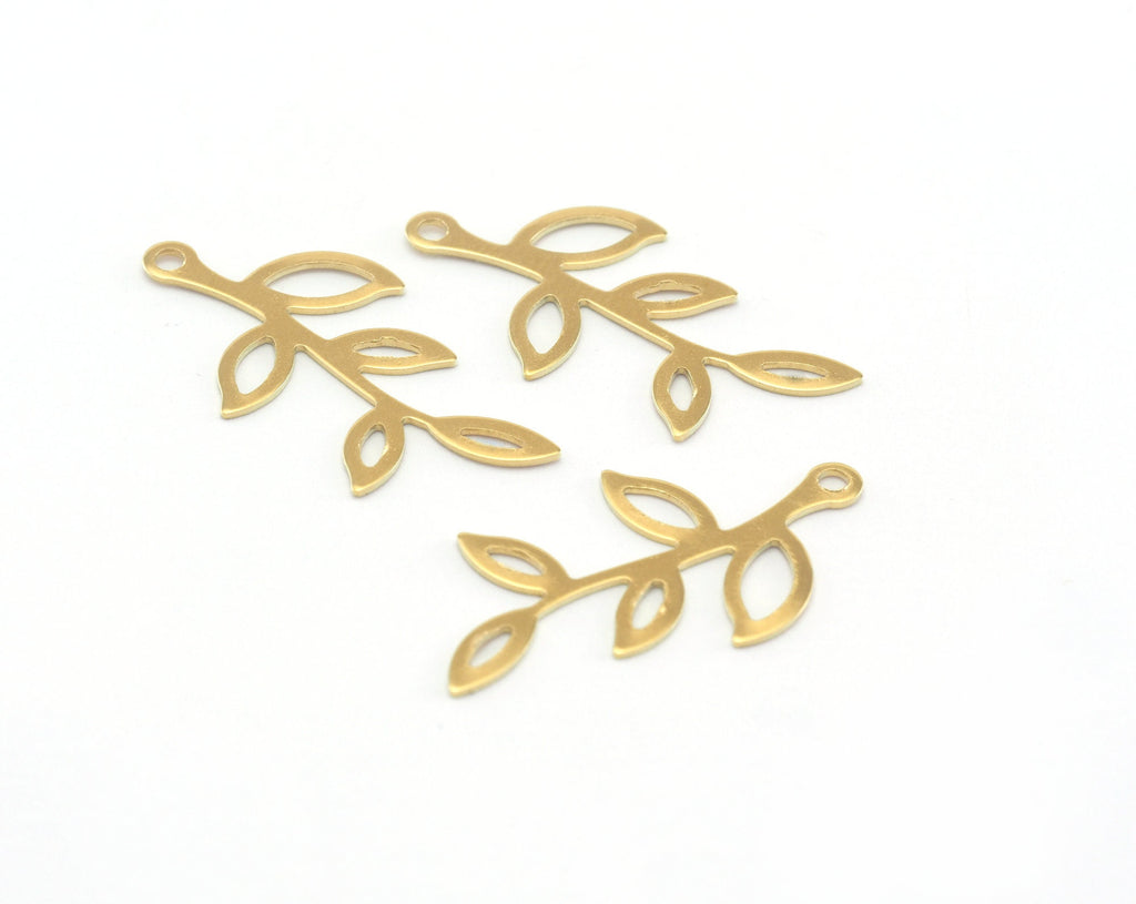 Leaf branch shape charms 25x13mm raw brass findings 3413-34