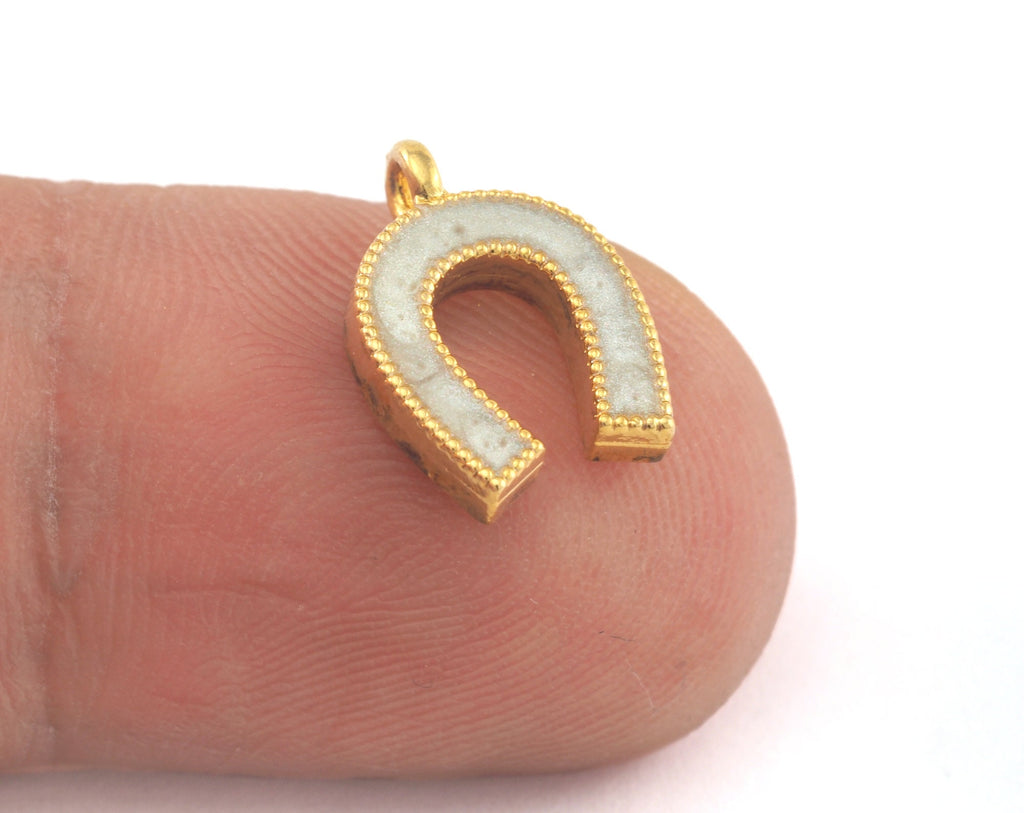 Horseshoe Enamel Charms Gold Plated Brass 13x9mm findings OZ3472