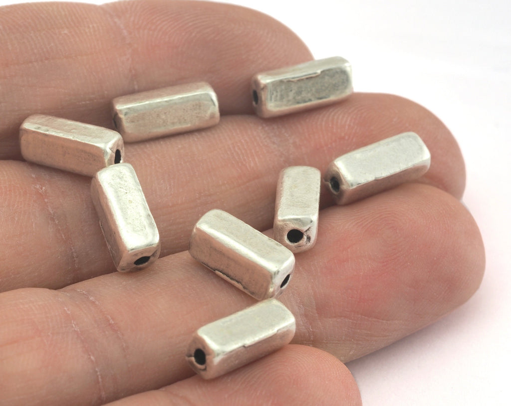 Silver plated Cuboid Alloy spacer beads 12x5mm (hole 1.5mm) Findings bab1 3451-133