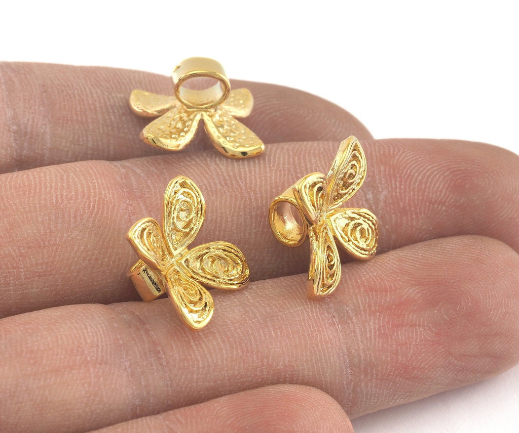Flower shape spacer beads  15x8mm (hole 4x3mm) gold plated brass charms findings spacer bead bab4  OZ2196