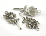 48mm Antique Silver Plated brass finding rose flower charms pendant 2883