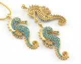 Micro Pave Seahorse Pendant Gold Plated Brass 34x14.5mm findings OZ3470