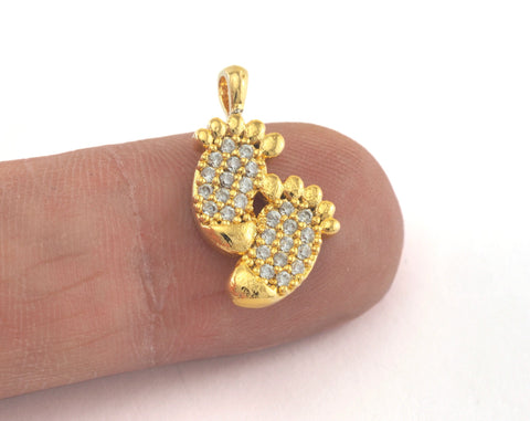 Micro Pave Footprint Pendant Gold Plated Brass 20x12mm findings OZ3470