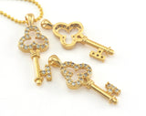 Micro Pave Key Pendant Cubic Zirconia Gold Plated Brass 26x10mm findings OZ3471