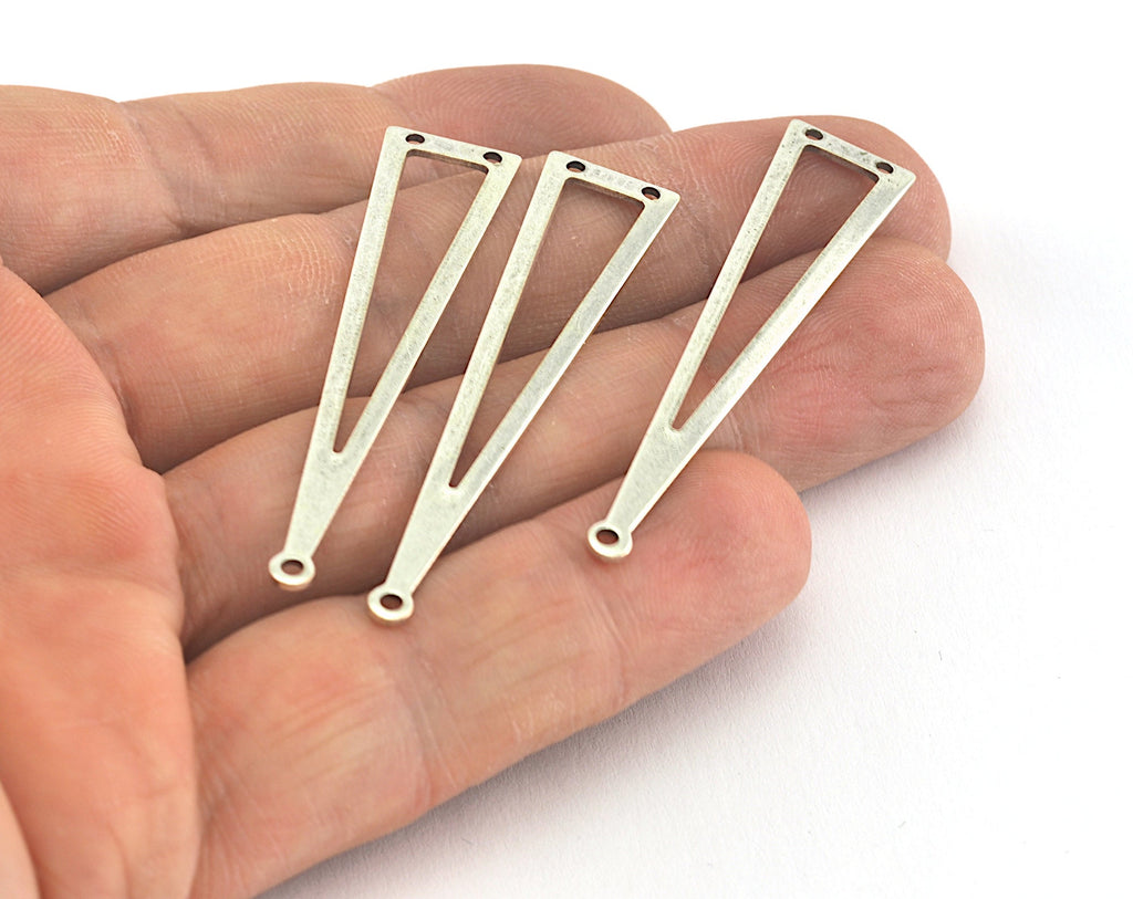 Long Triangle Antique Silver Plated brass 50x11mm (0.8mm thickness) 3 hole charms  findings OZ3579-135