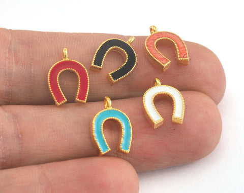 Horseshoe Enamel Charms Gold Plated Brass 13x9mm findings OZ3472