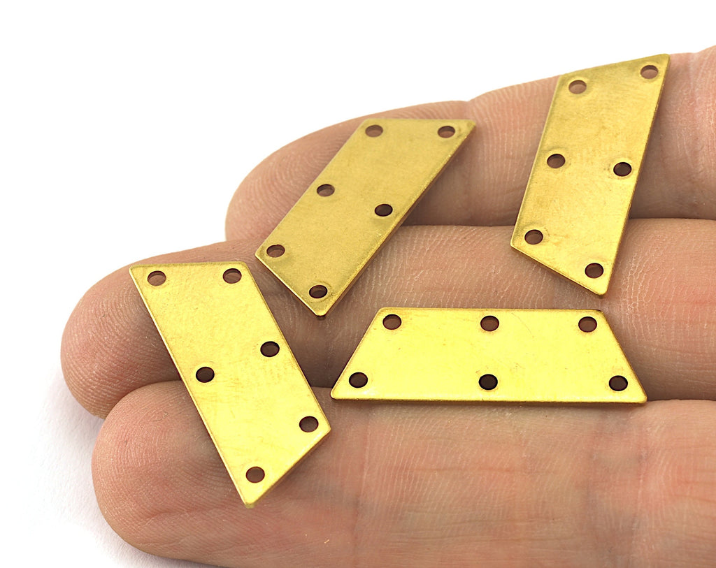 Trapezoid Rectangle 6 hole raw brass 28x10mm connector charms , findings (Optional Holes) OZ3588-160