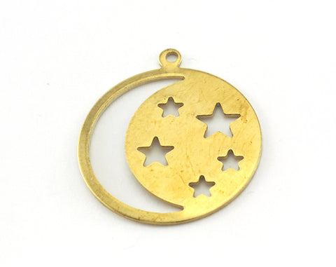 Round Crescent Star Charms Raw Brass 28x25mm (0.8mm thickness) findings OZ3614-225