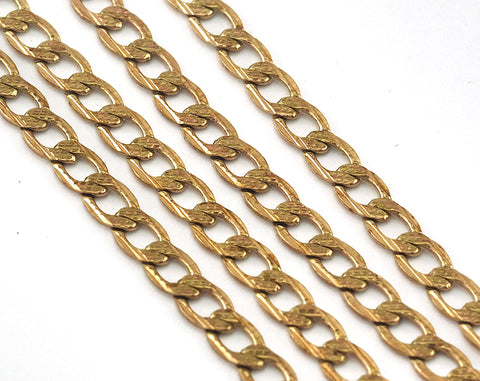 Curb soldered textured (faceted) chain Raw Brass  3.8mm  Z163