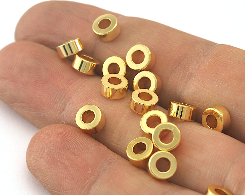 Gold Plated Cylinder Rondelle Beads 3x6mm Brass (hole 3mm) 1650 bab3