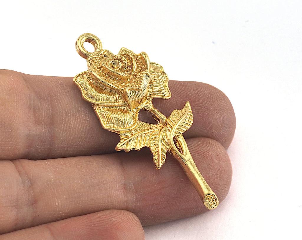 48mm gold plated brass finding rose flower charms pendant 2883