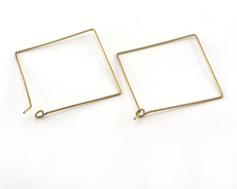 Wire earring Square raw brass , mm  3505