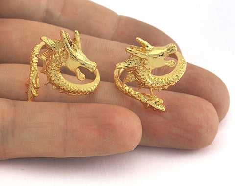 Dragon Ring Adjustable Ring Gold plated brass (17.5mm 7US inner size) OZ3249
