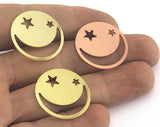 Crescent Star Round Disc Charms Raw Brass - Gold Plated - Raw Copper - 25mm (0.8mm thickness) 1 hole findings R49