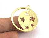 Shiny Gold Plated Round Crescent Star Charms Brass 28x25mm (0.8mm thickness) findings OZ3614-225
