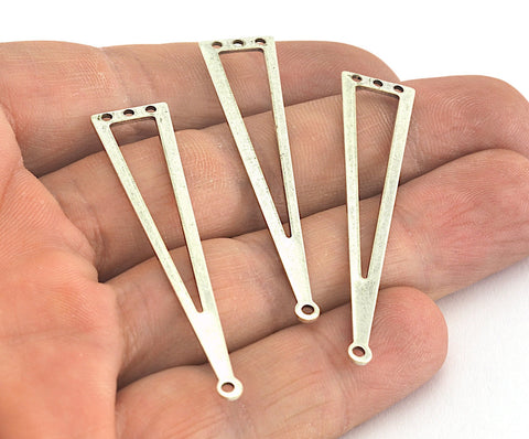 Long Triangle Antique Silver Plated brass 50x11mm (0.8mm thickness) 4 hole charms  findings OZ3580-135