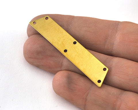Trapezoid Rectangle 6 hole raw brass 54x10mm connector charms , findings (Optional Holes) OZ3588-340