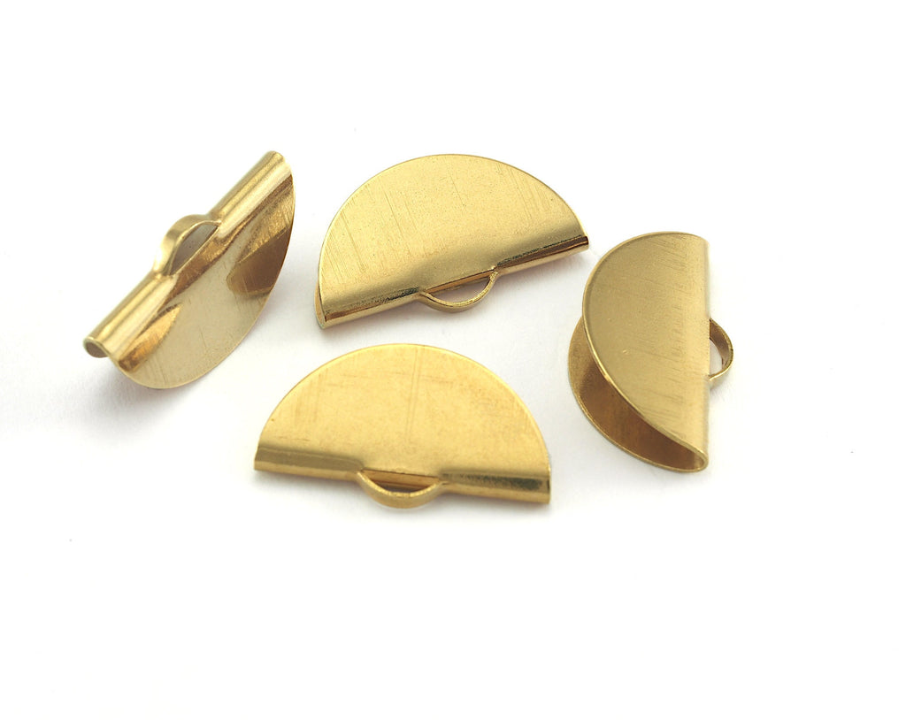 Semi Circle Crimp findings with Loop 10x20mm Raw brass  Ribbon Crimp cap tassel holder OZ3624