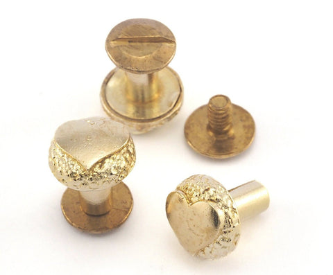 Heart screw rivets, chicago screw / concho screw, (10mm head) raw brass studs, 1/8" bolt CSC5 CSC8 R73 R143