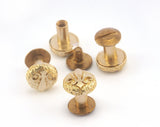 Lily Flower screw rivets, chicago screw / concho screw, (10mm Head) raw brass studs, 1/8" bolt CSC4 CSC5 CSC8 R73 - R142 - 2179