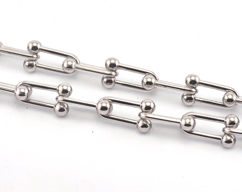Bended Barbell Link Chain Rhodium Plated Alloy SelfClasp 11.5x20mm OZ1303