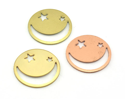 Crescent Star Round Disc Charms Raw Brass - Gold Plated - Raw Copper - 25mm (0.8mm thickness) 1 hole findings R49