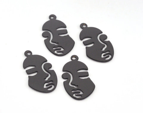 Head Face Shape Pendant with Loop 20x11mm Black painted brass 2388R-50