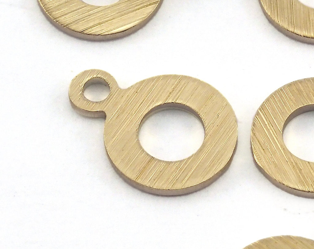Brushed Middle Hole Round Disc with Loop 8mm (11x8mm) Raw Brass OZ3034-30