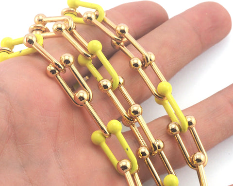 Oval Link Chain Yellow Painted Gold Plated Alloy 20x11mm OZ1384