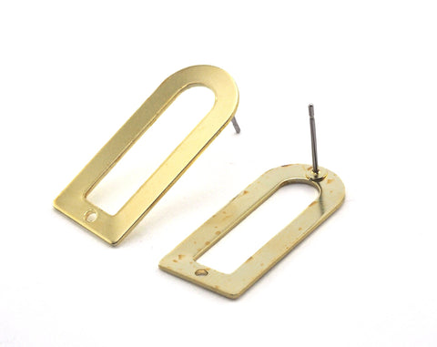 Earring posts Stud Rectangle and semi circle 30x13 raw brass 3660