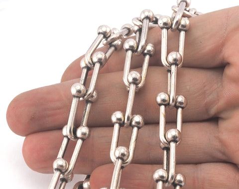 Bended Barbell Link Chain Antique Silver Plated Alloy SelfClasp 11.5x20mm OZ1303