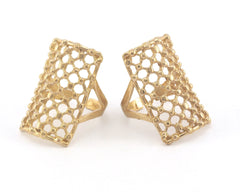 Rectangle Ring Dotted Adjustable Ring Raw Brass (18mm 8US inner size) OZ2755 30mm