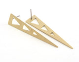 Brushed Earring Stud Posts Long Triangle (50x11mm) Raw Brass 3723