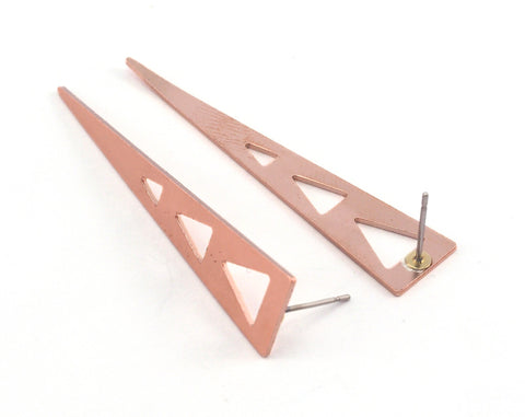 Long Triangle Earring Stud Posts (50x11mm) Raw Copper 3726