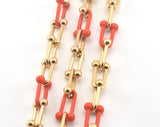 Oval Link Chain Orange Painted Gold Plated Alloy 20x11mm OZ1384