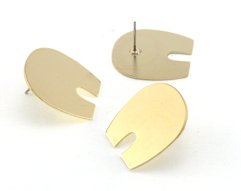 Earring Stud Posts Magnet Shape raw brass 25x22mm 3754