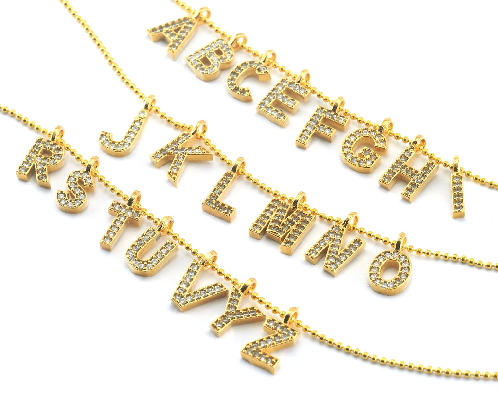 Micro Pave Letter Rhinestone 12mm initial necklace Gold Plated Brass alphabet letter charm, bracelet letters OZ3844