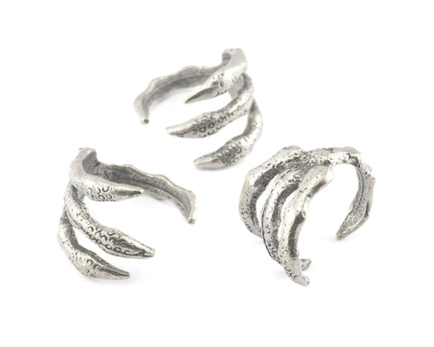 Claw Adjustable Ring Antique Silver Plated Brass (16.5mm 6US inner size) OZ2405