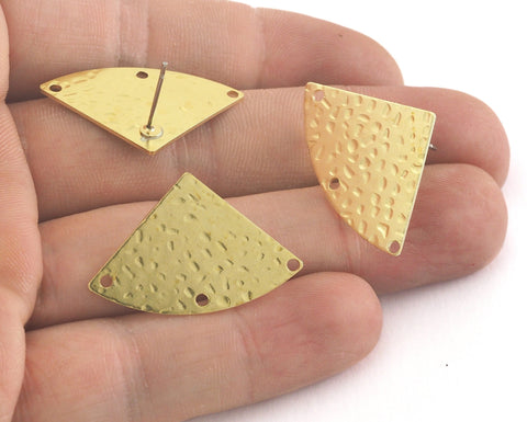 Hammered Triangle Earring Stud Post 3 Hole Raw  Brass 19x29mm Earring  Blanks OZ3854