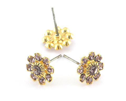 Vintage Swarovski Flower Earring Stud post 1012 Light Amethyst Crystals Base Gold Plated (20+ Years) with10mm OZ3836